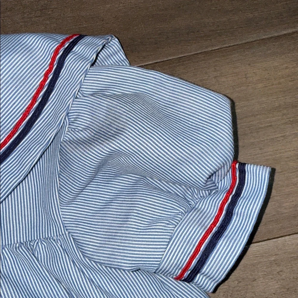 Vintage Blue White Pinstripe Sailor Dress Nautical Puff Sleeve SZ 2T